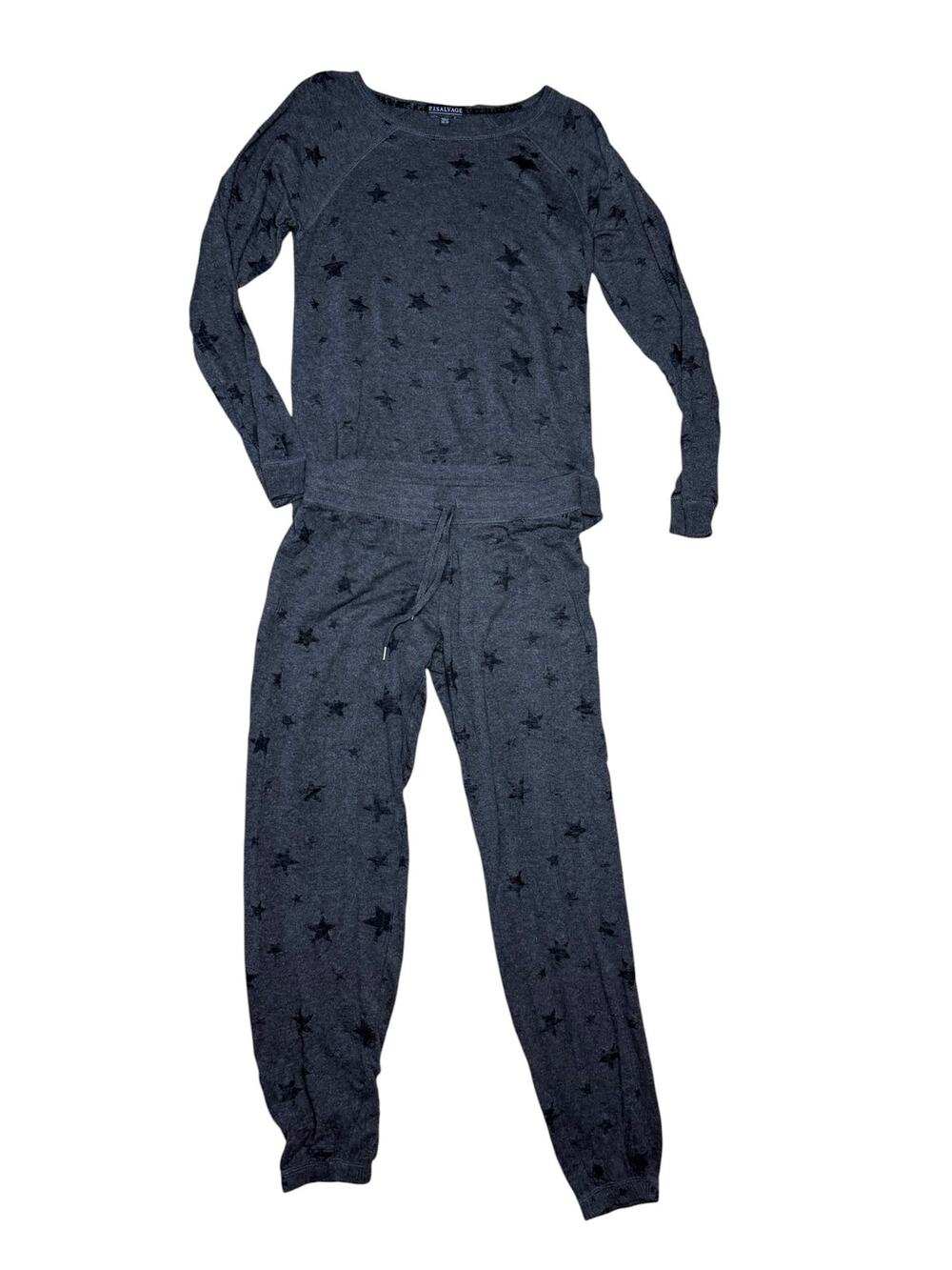 P.J. Salvage Black Gray Felt Stars Pajama PJs Lounge Jogger 2 Piece Set Size XS